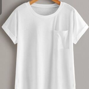 SHEIN White Short Sleeve Tee with Pocket
